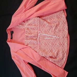 Button-Front, Collared Stretch Blouse/Shirt with Coordinating Stretch Lace Tank.